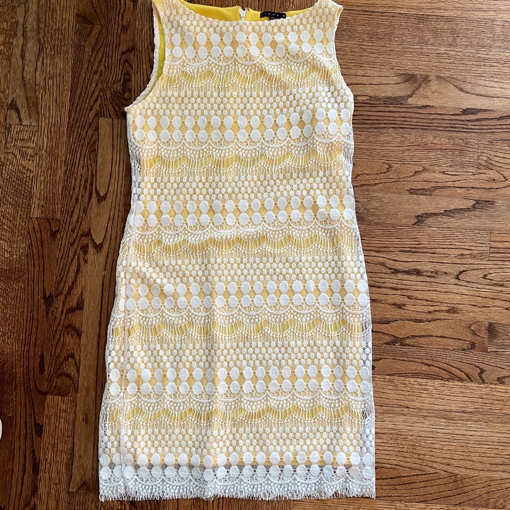 TIANA B. Dress . Yellow with overlay lace sleeveless women’s dress. Never worn.